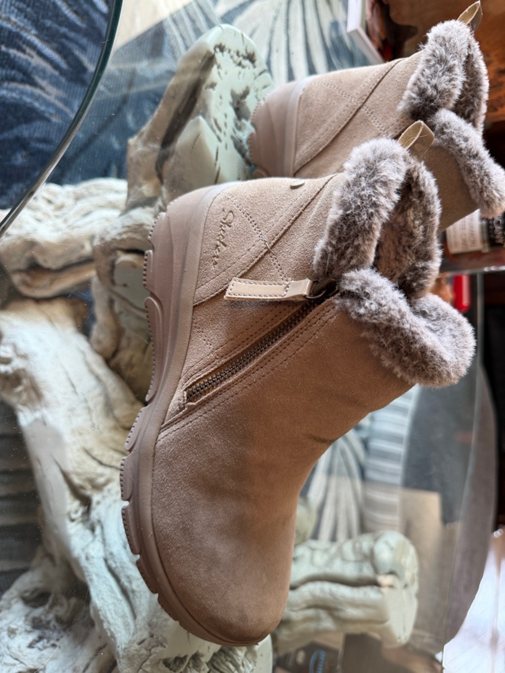 Women’s Faux-Fur Suede Winter Ankle Boots - Taupe